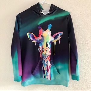 NWOT 3D All Over Print Graphic Multi Color Giraffe Hoodie Youth Sz 12 XXL